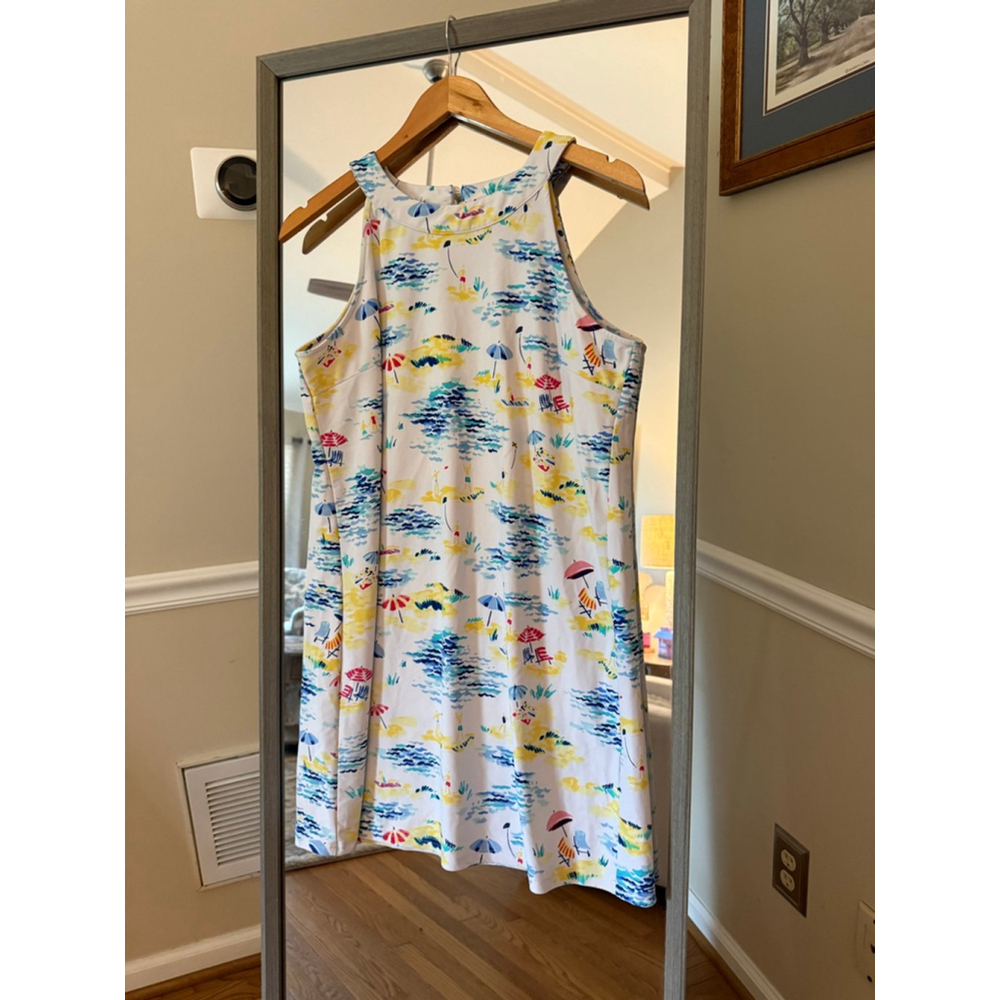 Aryeh White and Blue Beach Print Halter Mini Dress M